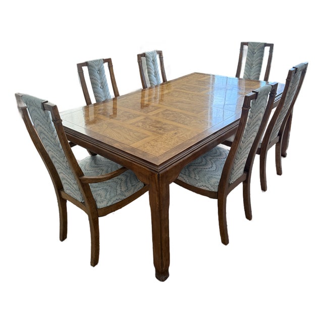 Vintage 1970s Chinoiserie Dining Set With Century Chin Hua Extension Table and 6 Chairs For Sale