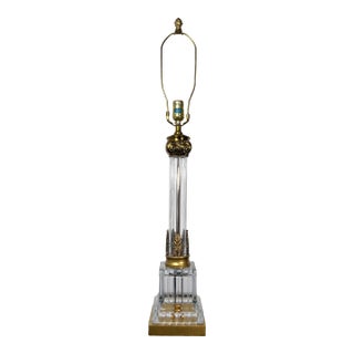 1950s Monumental 35" Paul Hanson Neoclassical Fluted Crystal & Brass Column Lamp For Sale