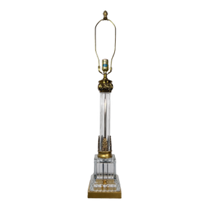 1950s Monumental 35" Paul Hanson Neoclassical Fluted Crystal & Brass Column Lamp