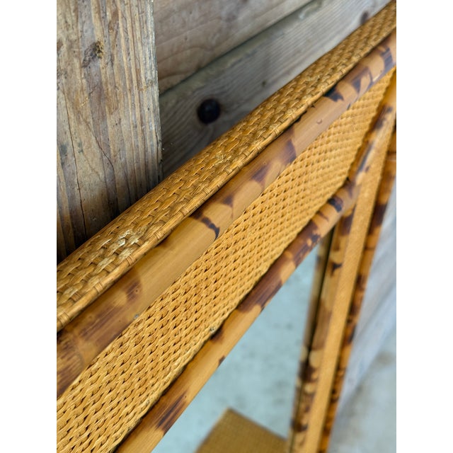 Ornamental & Decorative Materials Vintage Boho British Colonial Faux Bamboo & Rattan Weave Wall Mirror With Shelf For Sale - Image 7 of 11