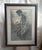 This striking mid-century monochrome drawing executed in charcoal or rich pastel features a kneeling or crouching figure...