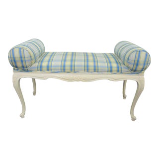 Louis XV Style Cream Plaid Window Bench For Sale