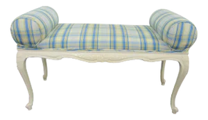Louis XV Style Cream Plaid Window Bench