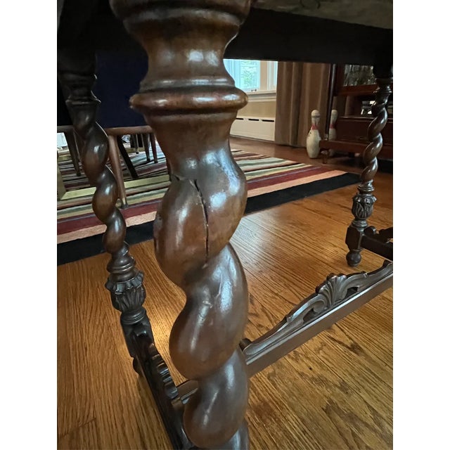 Early 20th Century Carved Wood Barley Twist and Marble Top Table For Sale - Image 4 of 11