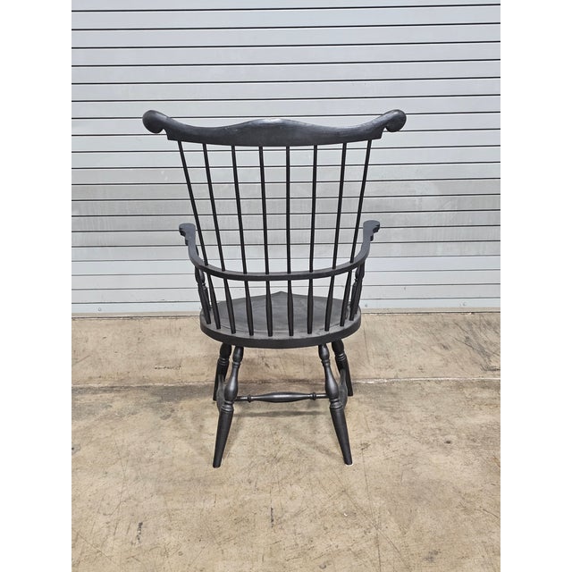 Wood Charles Frumerie Black Fan Back Windsor Arm Chair Bench Made For Sale - Image 7 of 10