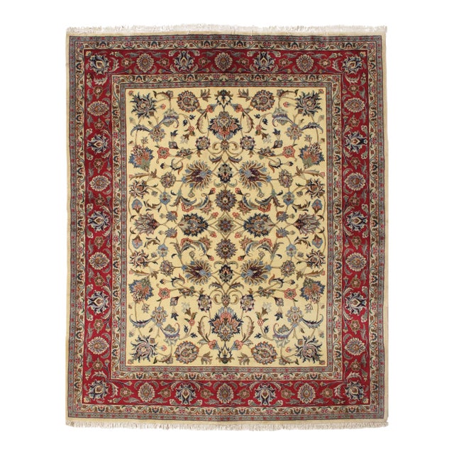 Vintage Hand-Knotted Persian Mashad Rug 6'8" X 8'1" For Sale