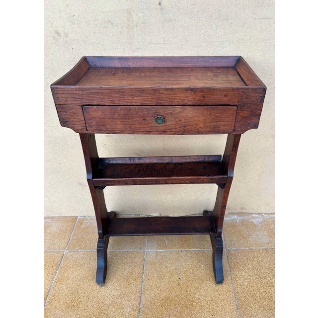 Spanish Rustic Chestnut Side Table with Drawer, 20th Century For Sale - Image 4 of 9