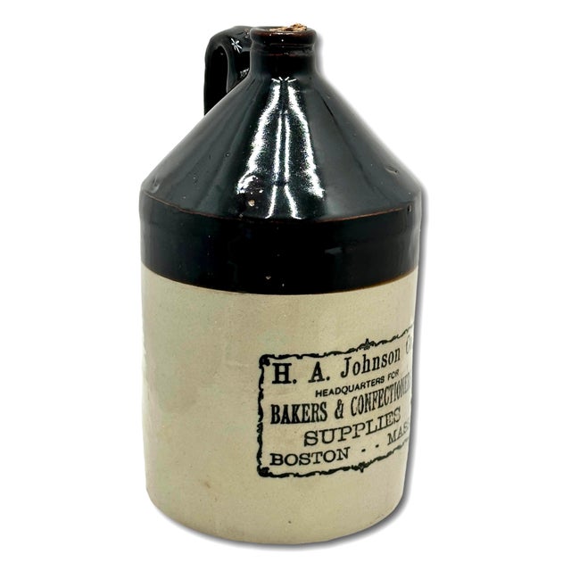 Antique Early 1900s American Stoneware Bakers & Confections Supply Advertising Jug From Boston Massachusetts For Sale - Image 4 of 12
