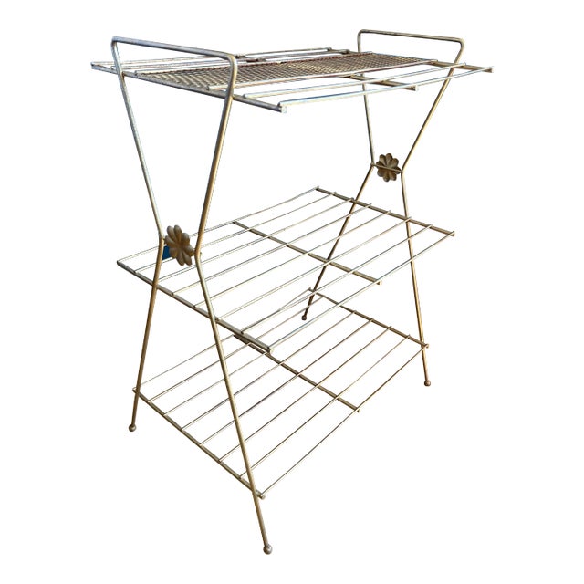 Vintage Mid Century Modern Brass Finished Plant Stand Shelf For Sale