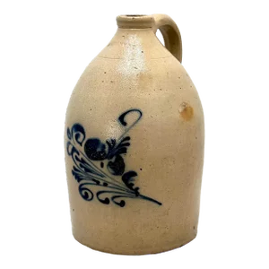 Antique American Nicely Blue Decorated Stoneware 2 Gallon Spirts Jug From Albany New York - Late 19th Century