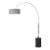 1980s Tambo 92"h 1-Light Arc Lamp, Cashmere Gray Linen Shade, Black Oak Base, Satin Nickel, Dimmable, for Living Room or Bedroom For Sale