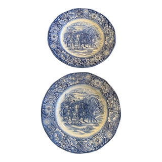 1980s Staffordshire England Liberty Blue 8 3/4” Luncheon Plates For Sale