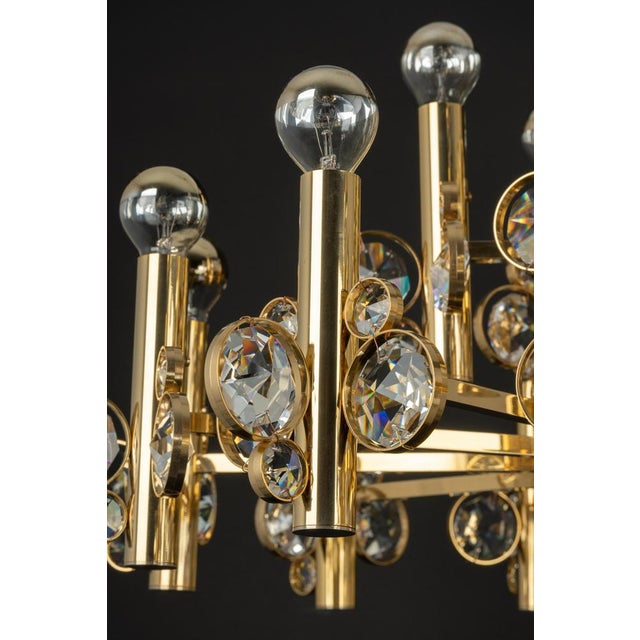 Gold Large Gilt Brass Chandelier attributed to Palwa for Sciolari, Germany, 1970s For Sale - Image 8 of 14