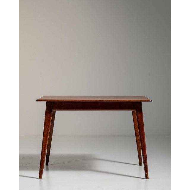 1960-1969 France Rich Walnut Brown Tapered-Leg Walnut Console For Sale - Image 4 of 11