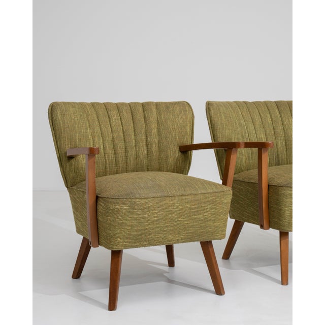 Olive Pair of Mid-Century Modern Upholstered Armchairs, Antique, Denmark, 20th Century For Sale - Image 8 of 13