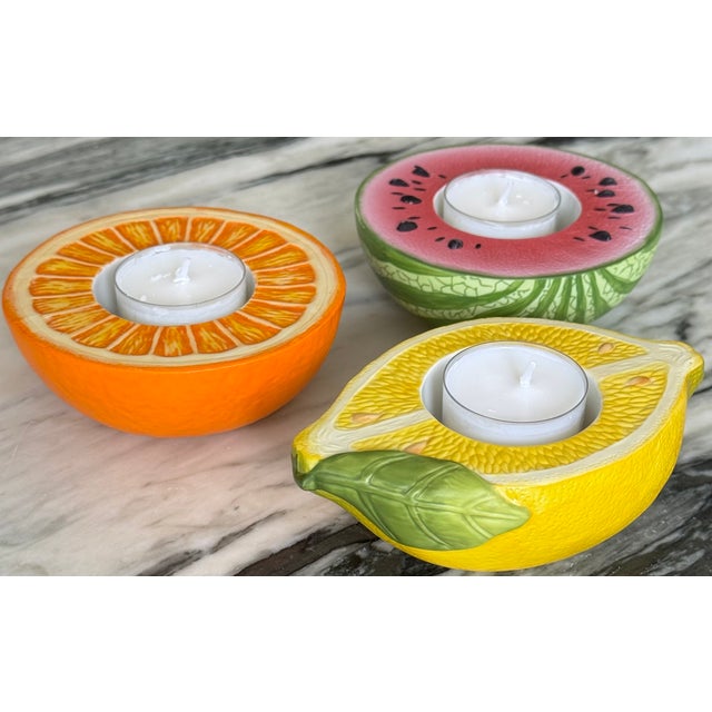 Vintage Cermamic Fruit Motif Tealight Candle Holders - Set of Three For Sale - Image 15 of 16