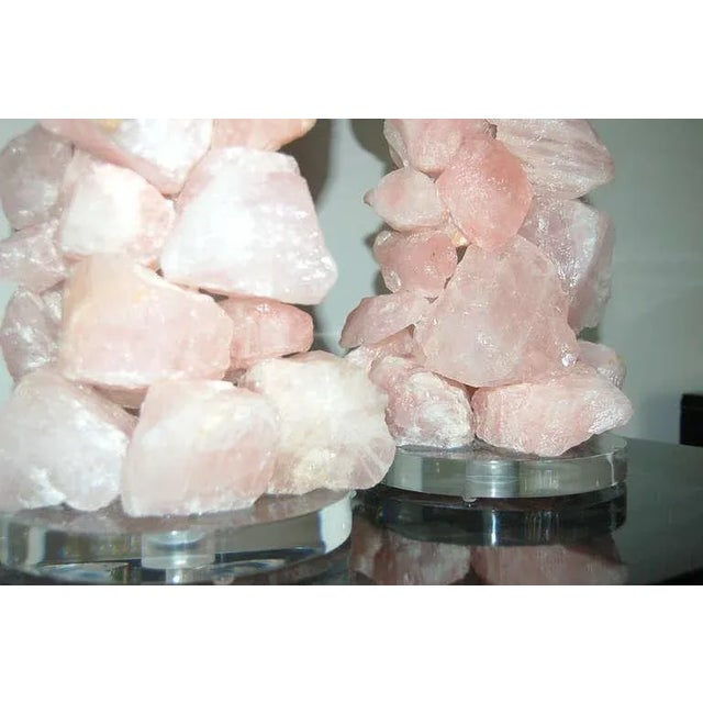 Brazilian Pink Quartz Table Lamp Sculptures by Swank Lighting For Sale - Image 10 of 12