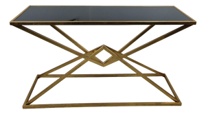 Console Table in Brass-Plated Iron and Black Glass Top