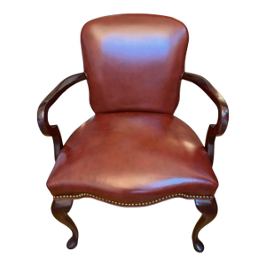 Mid 20th Century Sherrill Queen Anne Style Mahogany and Leather Side Chair