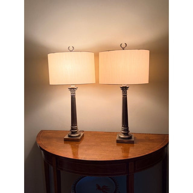 Brass Pair of Neoclassical Brass Lamps For Sale - Image 8 of 8