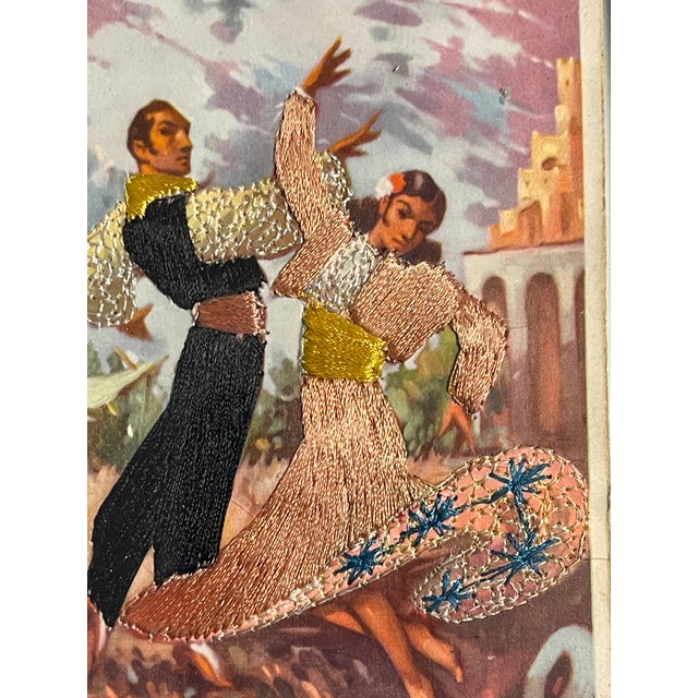 Pair Antique Spanish Embroidered Flamenco Dancers Postcards Framed For Sale In Miami - Image 6 of 7