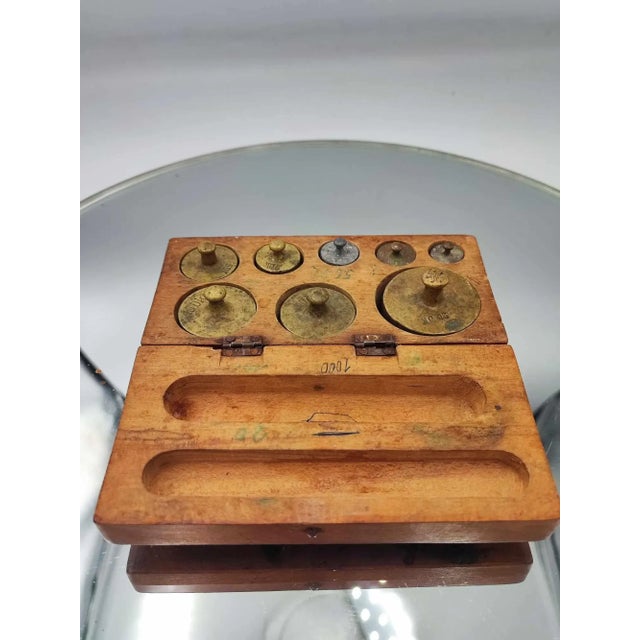 Pre-War Brass Weights in Scale Box, 1890s, Set of 9 For Sale - Image 4 of 6