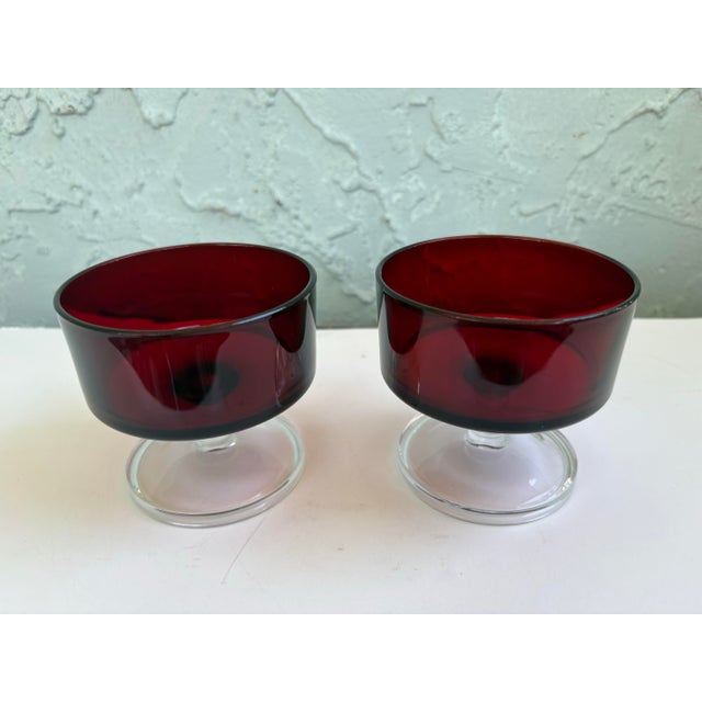 Glass Set of 10 Vintage French Luminarc Cavalier Ruby Red Champagne Coupe & Dessert Glasses For Sale - Image 7 of 9