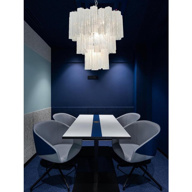 1980s Big Three-Tier Murano Glass Tube Chandelier in White Albaster, 1980s For Sale - Image 5 of 12