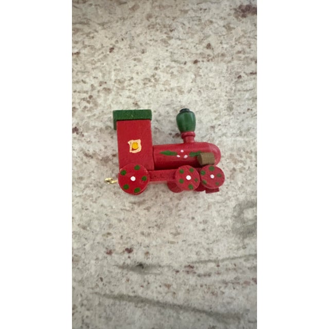 Mid-Century Modern Vintage Christmas Candle Holder Wood Train Set and Round Hatbox Ornaments- 13 Pieces For Sale - Image 3 of 12