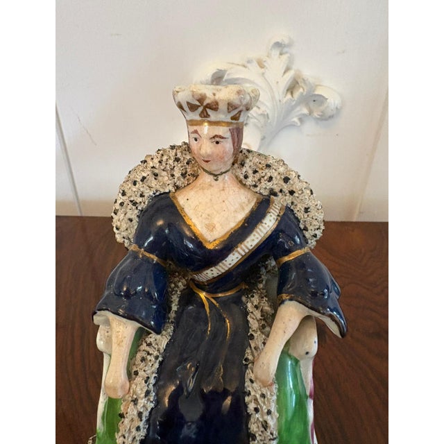 Antique Staffordshire Ceramic Flatback Seated Queen Victoria Figure in Cobalt Blue, 1850 For Sale - Image 8 of 10