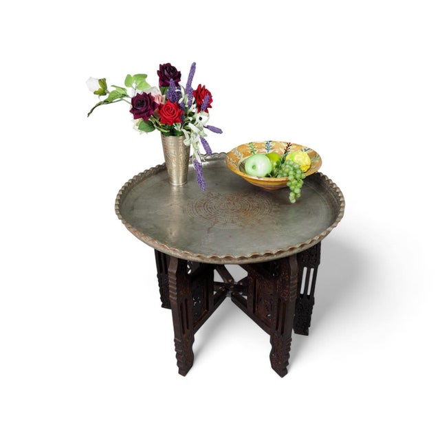 Oriental Islamic Engraved Copper Table Tray, 1930s For Sale - Image 6 of 18