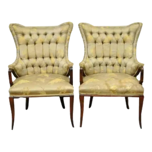 Mid 20th Century Grosfeld House Hollywood Regency Mahogany Armchairs After Dorothy Draper - Pair