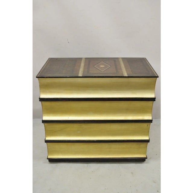 Late 20th Century Maitland Smith English Regency Style Leather Stacked Books 4 Drawer Chest For Sale In Philadelphia - Image 6 of 12
