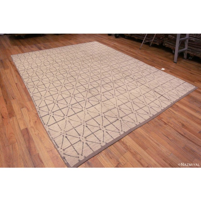 Decorative Neutral Cream Soft Grey Allover Geometric Diamond Design Modern Area Rug, Country of origin: Central Asia,...