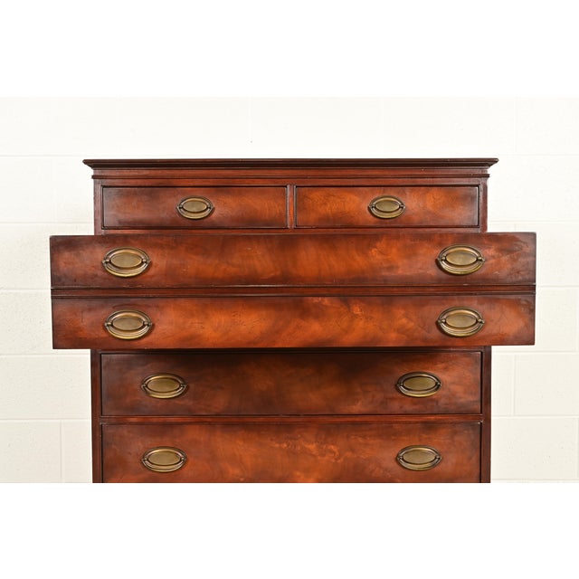 Brown Henredon Georgian Flame Mahogany Highboy Dresser, Circa 1950s For Sale - Image 8 of 16