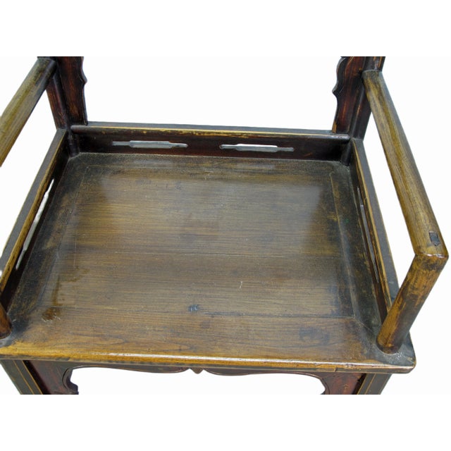 Brown Antique Chinese Low Back Arm Chair For Sale - Image 10 of 11