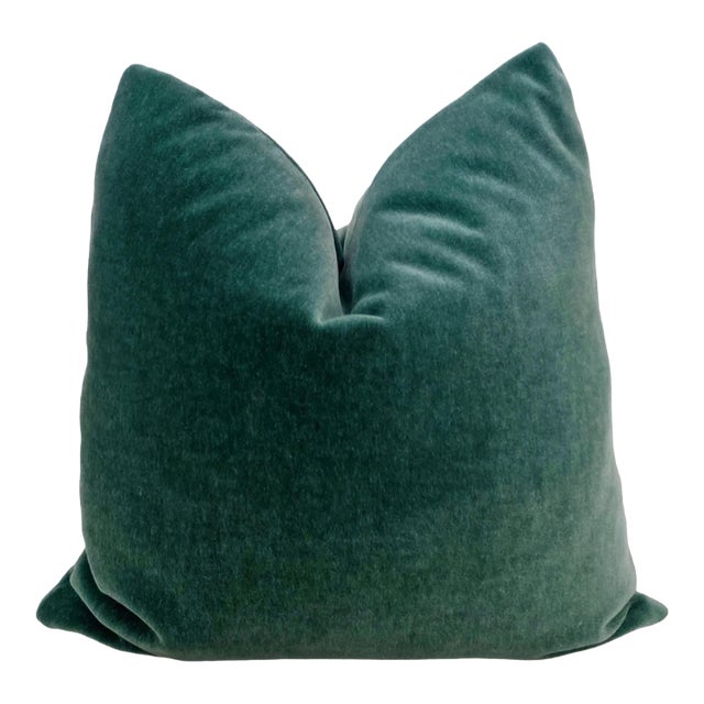 Plush Teal Down Filled Mohair Pillow For Sale