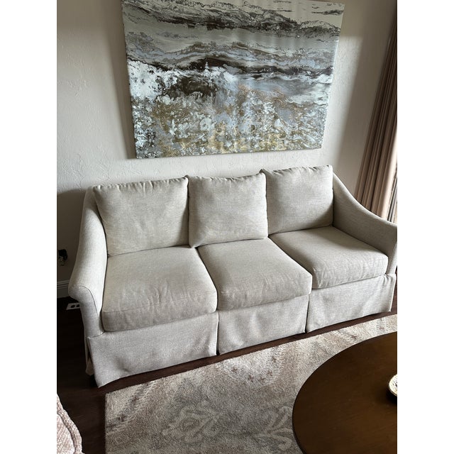 Sherrill Furniture Custom Upholstered Sofa in Cream Linen For Sale In Naples, FL - Image 6 of 10