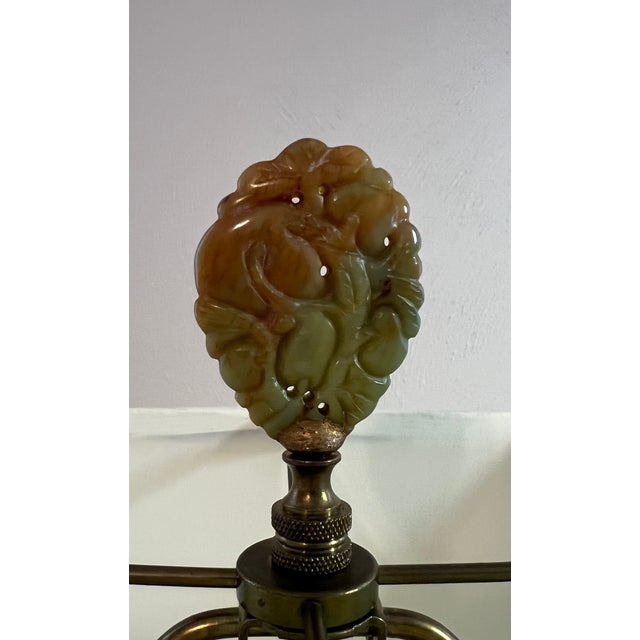 Chinese Late 20th Century Oriental Celadon Crackled Lamp With Hand Carved Jade Top For Sale - Image 3 of 3