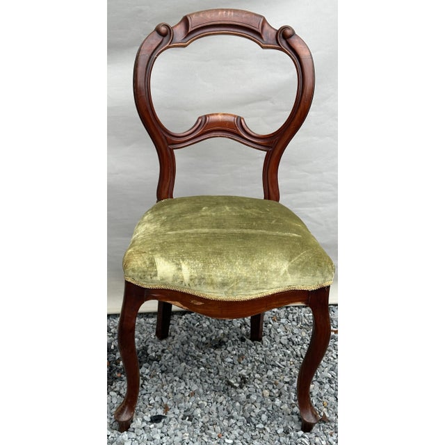 Antique Ballroom Ballonback Chair with Green Velvet Seat, 1920s For Sale - Image 4 of 8