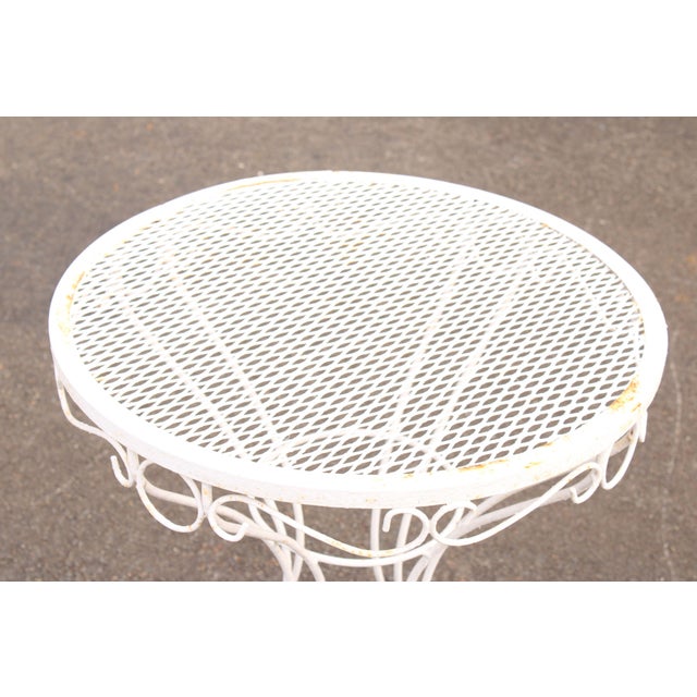 Metal Vintage Wrought Iron Round Outdoor Garden Accent Table For Sale - Image 7 of 12