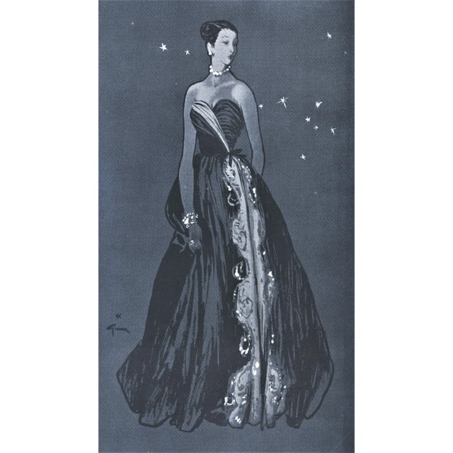 Rare pair! This is a pair of vintage mid-century fashion prints that originally appeared in a French haute couture fashion...