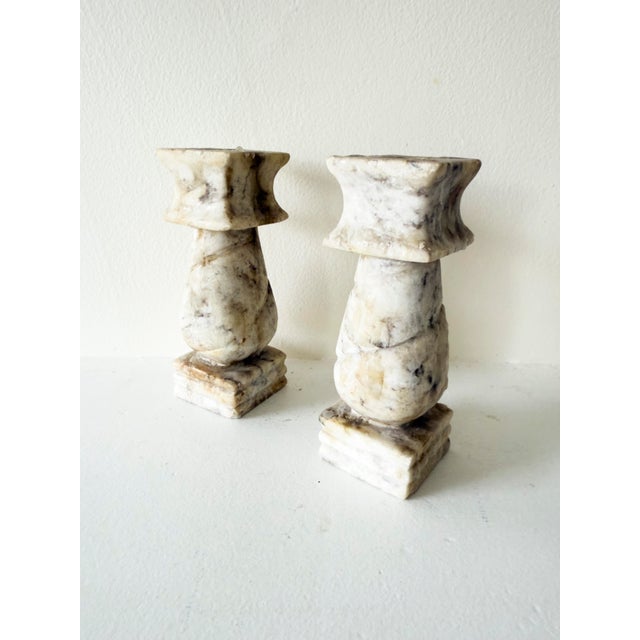 Stone Pair of Vintage Mid-Century Modern Marble Candlestick Holders For Sale - Image 7 of 10