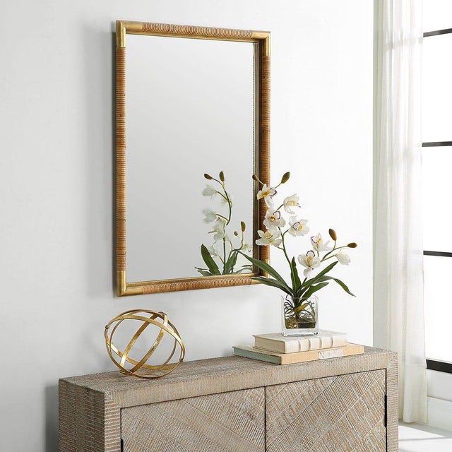 Camp Rattan/Brass Mirror For Sale In Sacramento - Image 6 of 7