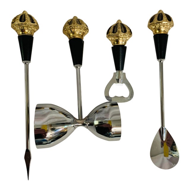 Swank Mid-Century Crown Bar Set in Original Box - Set of 4 For Sale