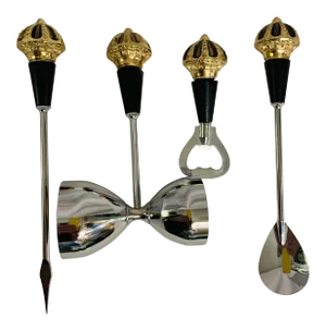 Swank Mid-Century Crown Bar Set in Original Box - Set of 4