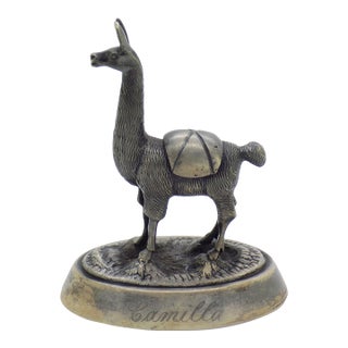 Vintage Peruvian Handmade Genuine Sterling Silver Camusso Brand Llama Figurine For Sale