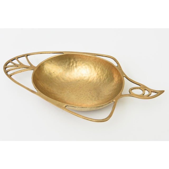 Mid-Century Modern Vintage Mid Century Modern Abstract Sculptural Bird Brass Bowl Hand Hammered Hand Wrought For Sale - Image 3 of 10