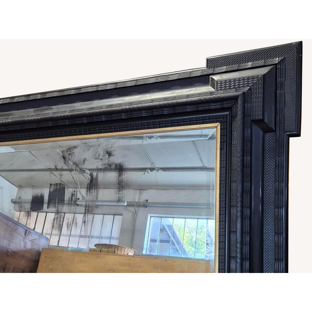 Large Antique Mirror in Ebonized Wood with Guilloché Frame, Italy, 1890s For Sale - Image 6 of 18