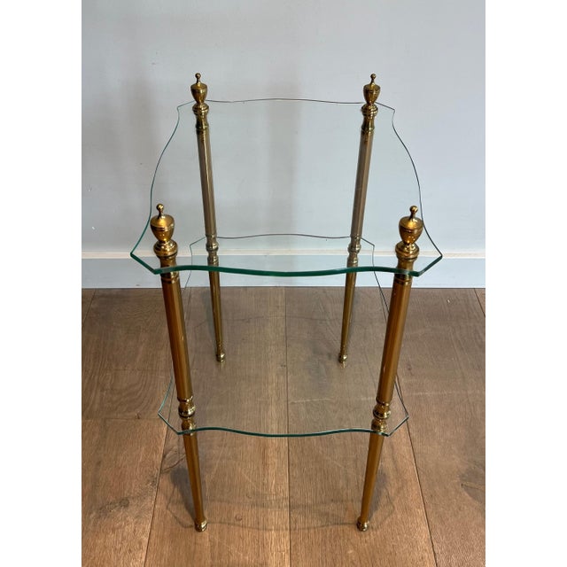 Metal Brass side table with 2 glass shelves French work, Maison Jansen Circa 1940 For Sale - Image 7 of 12